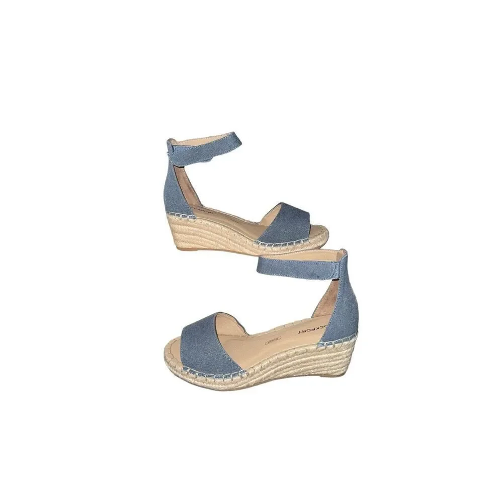 Rockport Marah Espadrille Wedge Sandals Denim Blue - Womens Size 5.5 NWB